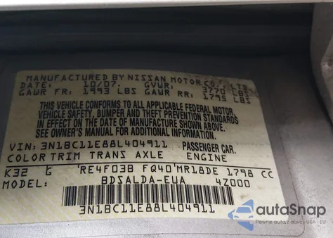 2008 Nissan Versa 1.8S from USA, damaged, VIN 3N1BC11E88L404911